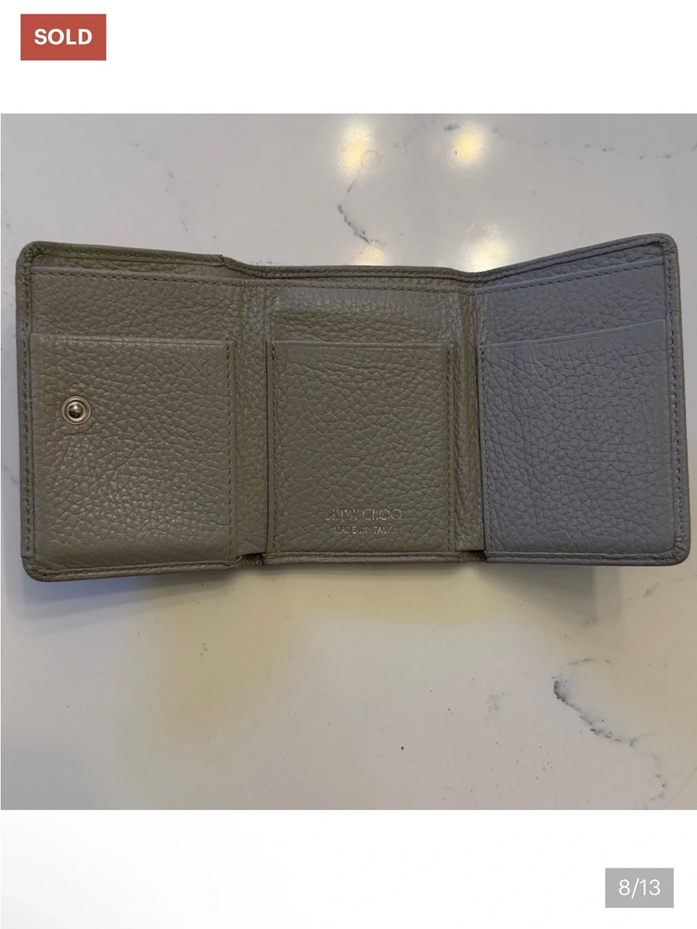 Jimmy Choo Gray Star-Studded Leather Compact Tri-Fold Wallet